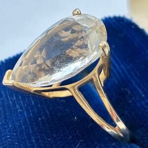 Solid 14kt yellow gold pear cut 4.65CT citrine solitaire cocktail ring size 7